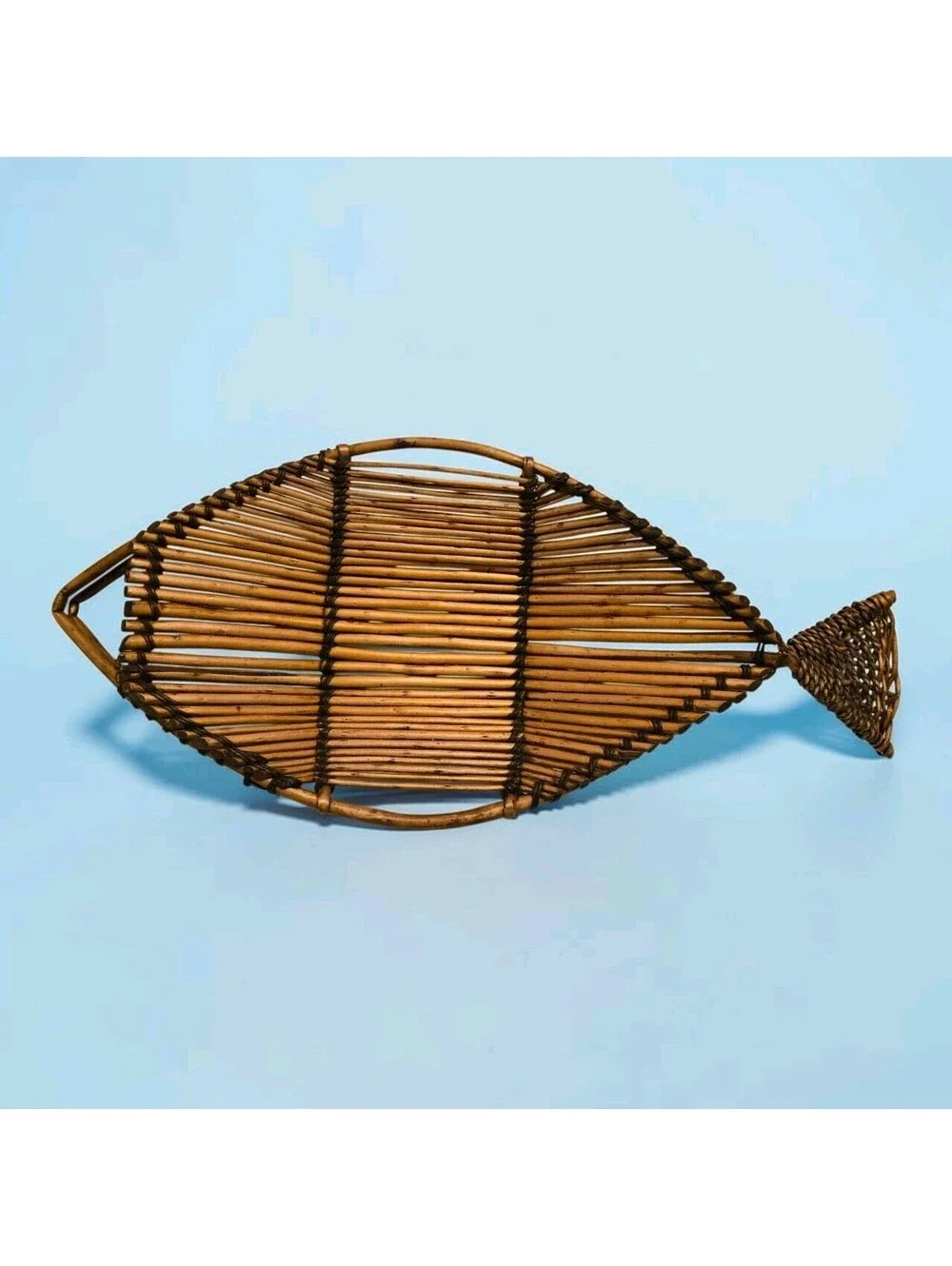 Vintage Large Basket FISH shaped wicker bamboo rattan beach coastal ocean decor